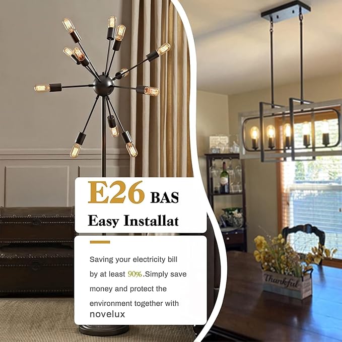 3.2 Inch E26 LED Bulb 60 Watt Equivalent, 2700K Soft White Edison Bulbs Dimmable, AC 120V 600LM T10/T9 Clear Glass Filament Light Bulbs UL for Pendant Wall Light Desk lamp-4 Pack - Bloomnest
