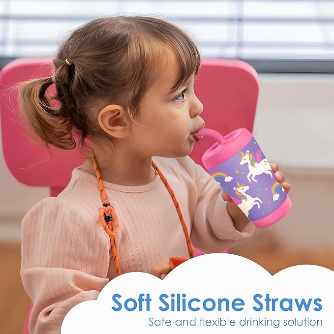 Kid Insulated Stainless Steel Tumbler with Silicone Straw, 12oz Sippy Cup for Kids (Unicorn) - Bloomnest
