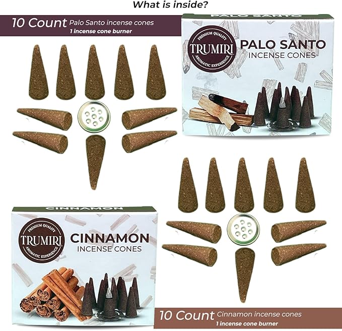 Palo Santo & Cinnamon Incense Cone Combo Pack - 10 Each TRUMIRI