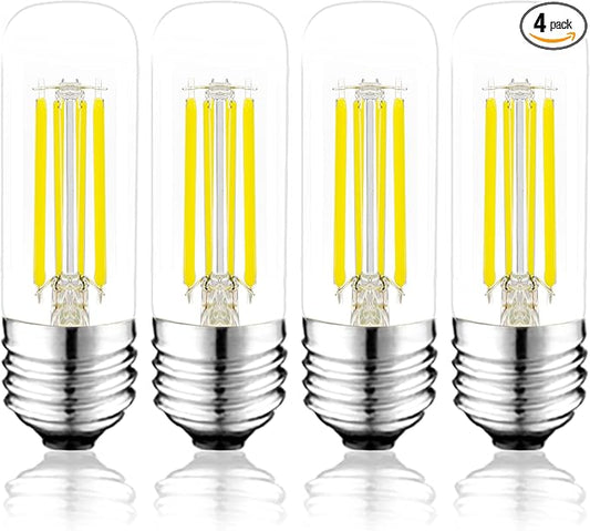 3.2 Inch 5000K Daylight White E26 LED Bulb 60 Watt Equal, AC 120V 600LM Edison Bulbs Dimmable, 6W T10 T30 Filament Light Bulbs Clear Glass for Fan Pendant Wall Light, UL Listed-4 Pack - Bloomnest