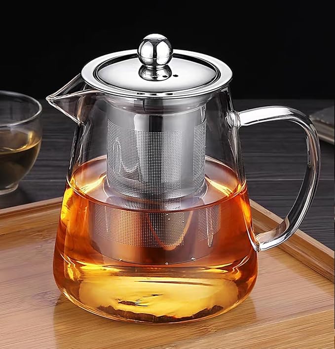 Mini Size Glass Teapot Tea Kettle-with Stainless Steel Removable Infuser for Blooming Tea & Loose Leaf Tea, Microwave & Stovetop Safe, 950ML/32oz (L-950) - Bloomnest