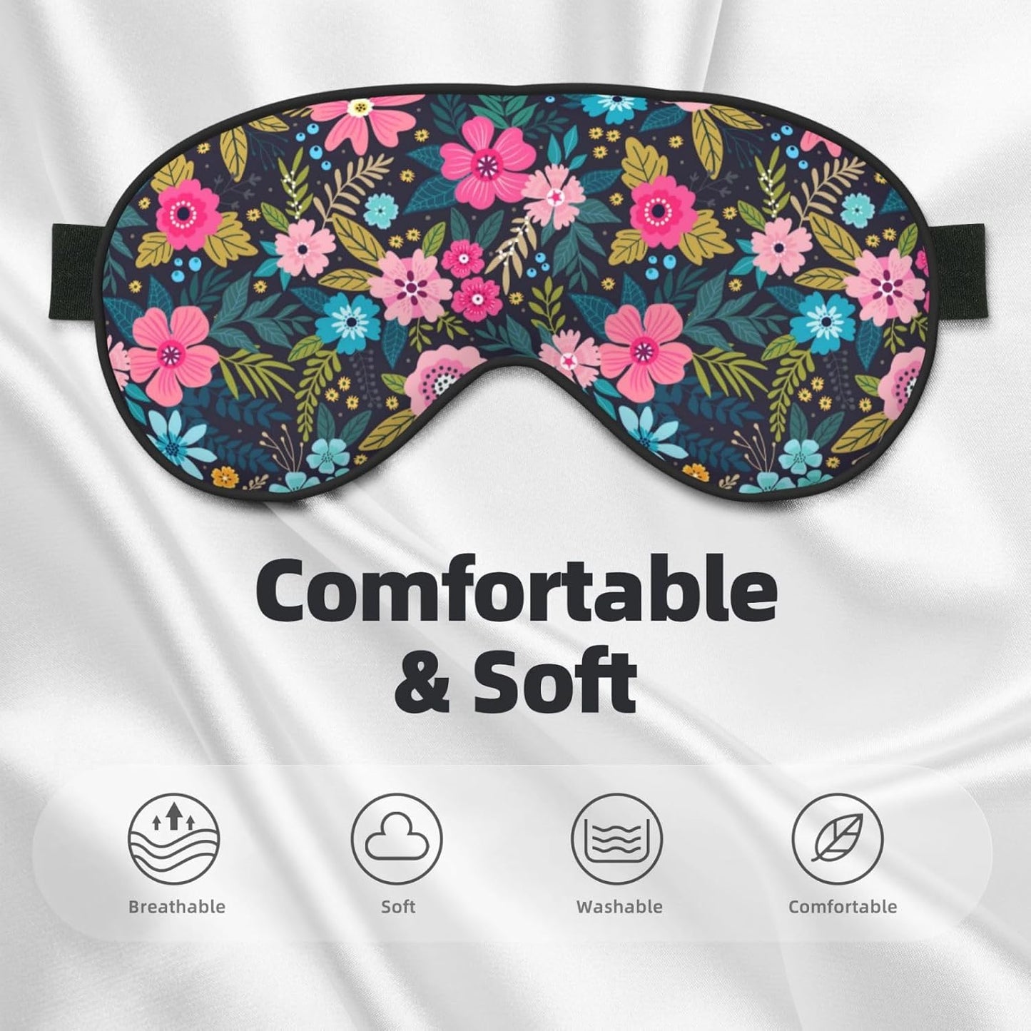 Sleep Eye Mask Colorful Floral and Leaves Sleep Mask for Women Men Comfortable Eye Mask with Adjustable Strap Soft Eye Cover Blindfold for Travel Yoga Nap Shift Work