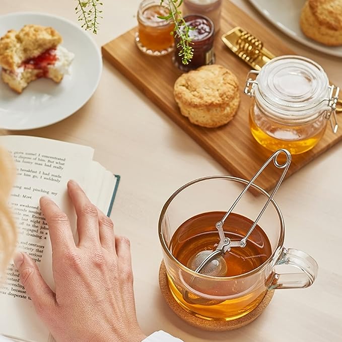 TIHOOD 10PCS Snap Tea Infuser,Stainless Steel Mesh Ball Tea Strainer with Handle for Loose Tea Leaf Pincer Tea Ball Tea Filter Tong - Bloomnest