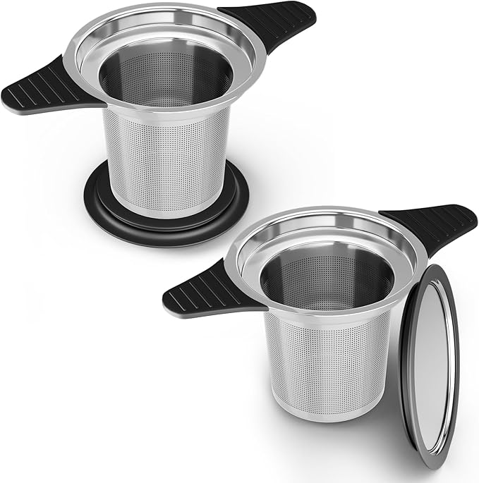 Reinmoson 2 Pack Large Tea Strainers& Filters for Loose Tea Single Cup, 304 Stainless Steel and Food Grade Silicone Extra Fine Mesh Tea Infusers - Bloomnest