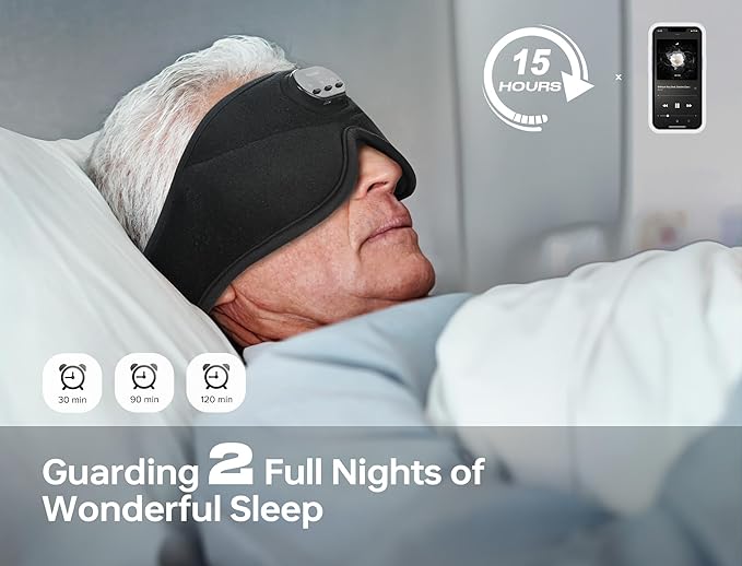 Sleep Mask with Bluetooth Headphones Wireless, TOPOINT 3D Eye Mask for Sleeping Headphones Women Men with Noise Canceling Earbuds, Thin Speaker, Blackout, 15 Hours for Travel, Meditation, CPAP Users - Bloomnest