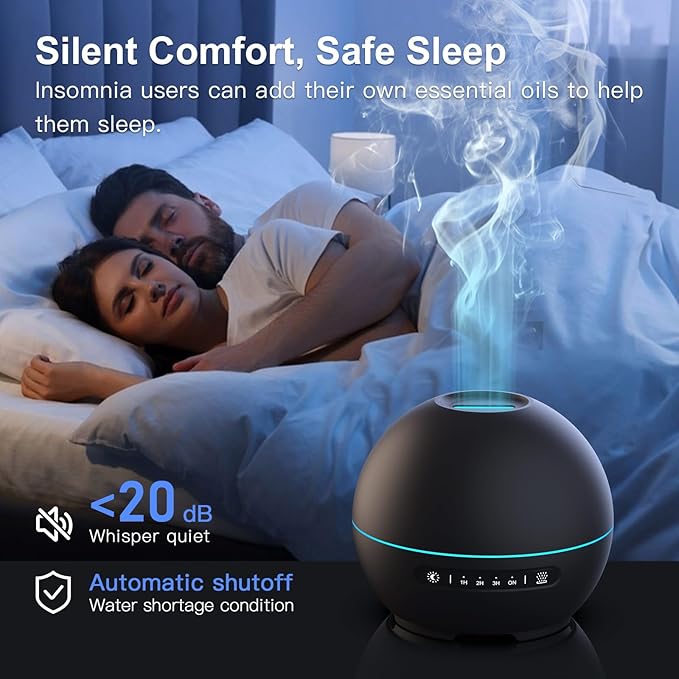 2 Pack Essential Oil Diffuser for Home - 200ml Ultrasonic Aromatherapy Diffuser with 4 Timers & 7 Colors Night Lights, 20dB Quiet Working for 10 Hours (Black+Black) - Bloomnest