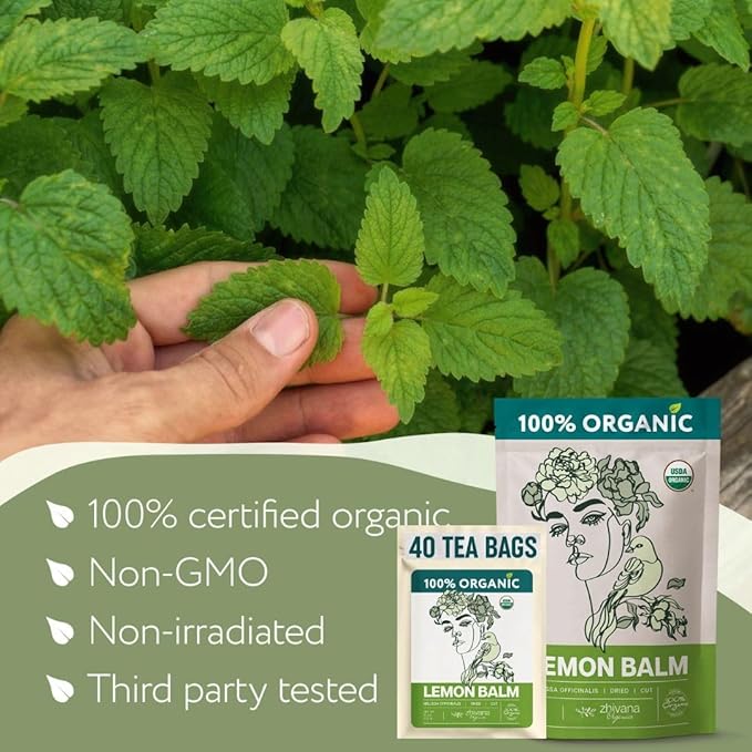 Lemon Balm Tea Organic (40 Tea Bags) - Melissa Tea, Te de Tolonjil – Calming Herbal Infusion for Sleep, Emotional Balance - Bloomnest