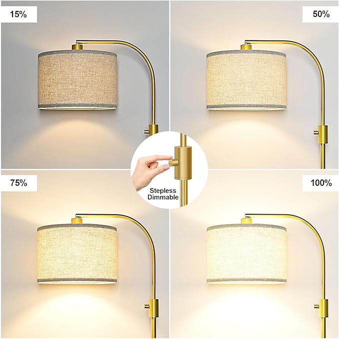 【Upgraded】 Dimmable Gold Floor Lamp, 1200 Lumens LED Bulb Included, Arc Floor Lamps for Living Room Modern Standing Lamp with Linen Shade, Tall Lamp for Living Room Bedroom Office Reading Room Nursery - Bloomnest
