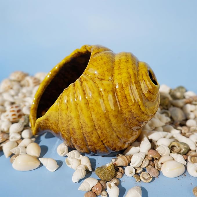 Yellow Ceramic Conch Palo Santo Holder - Mini Chimney Incense Burner, Tabletop Smudge Bowl Compatible with Sage/Sticks/Cones/Copal,for Yoga、Zen Meditation、Witchcraft, Ideal Altar Decor Gift - Bloomnest