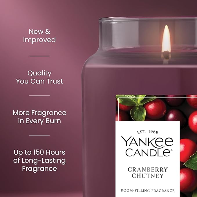 Yankee Candle Cranberry Chutney, Fall Scented Candle, 22oz Large Jar with up to 150 Hour Burn Time - Bloomnest