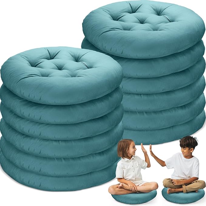 Fumete 12 Pcs Floor Pillows Cushions Seating 16 x 16 Inches Color Round Seat Reading Floor Chair Cushions for Kids Adults Classroom Home School Playing Supplies(Peacock Blue) - Bloomnest