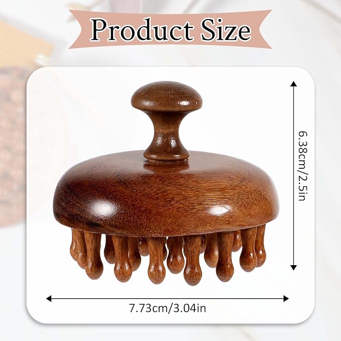 Wooden Scalp Massager & Hair Scrubber - Manual Head Massager with Sandalwood for Scalp Care, Portable Handheld Hair Growth Tool, Comfier Scalp Relaxation Brush for Stress Relief & Spa(Two-Piece Set) Smowfes