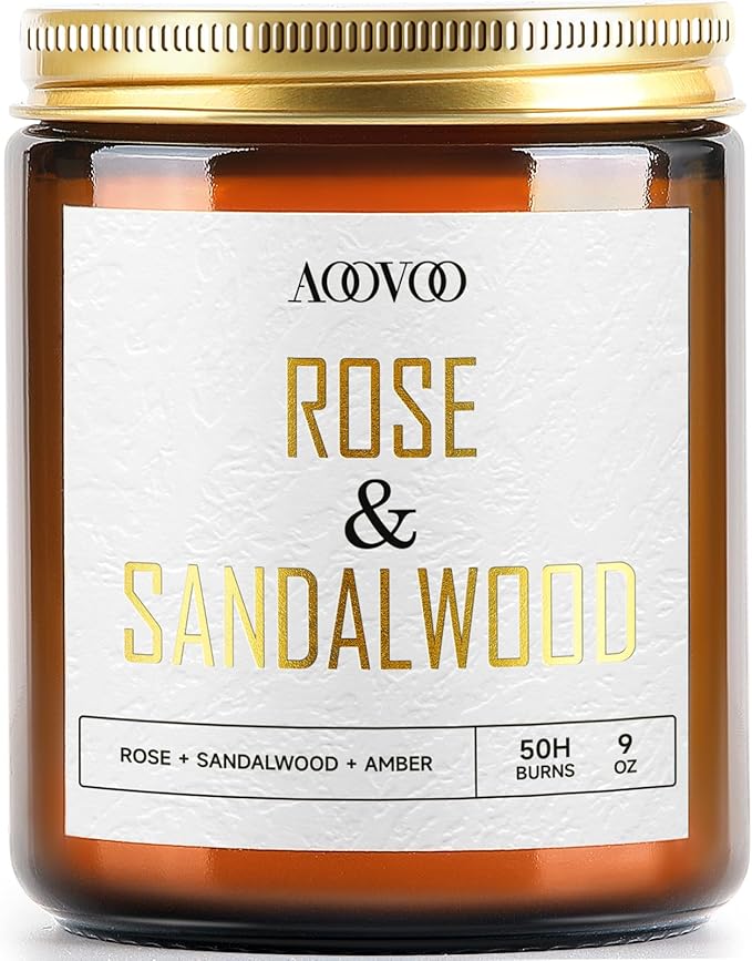 AOOVOO Rose Sandalwood Candles - 9 oz Scented Candles, Aromatherapy Candle, Soy Candle for Home Scented - Bloomnest