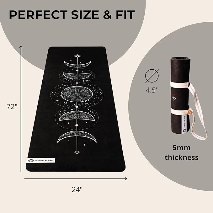 Yoga Mat With Strap 5mm Non Slip Suede & TPE - Beige Eco-Friendly Fitness & Exercise Mat for Home Gym, Pilates, Hot Yoga, and Meditation - Lightweight Durable 72 x 24 inch Workout Mat for Women, Men - Bloomnest