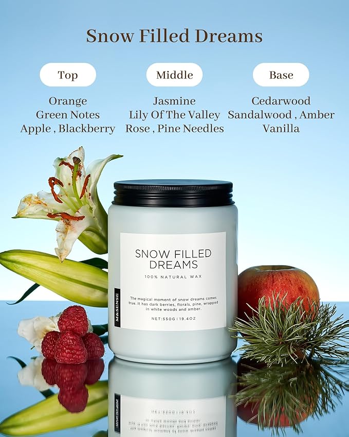 M&SENSE Snow Filled Dreams Winter Large Scented Candles, 19.4oz 110 Hour Clean Non Toxic Long Lasting Candle Organic Natural Soy Wax Candle Gifts for Women Men - Bloomnest