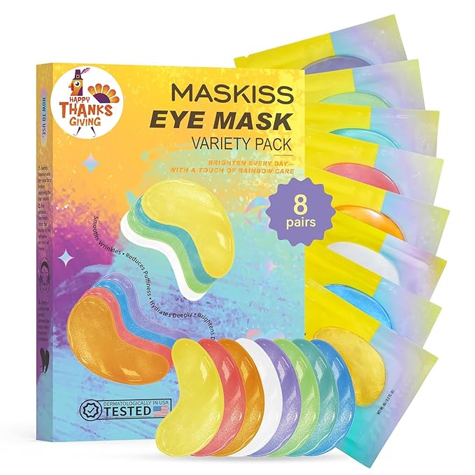 Under Eye Patches Variety Pack (8 Pairs), Eye Masks for Dark Circles Puffy Eyes Undereye Bags With 8 Colors (1 Pairs/Color), Vegan Eye Skin Care Set for Bachelorette Party Favors - Bloomnest