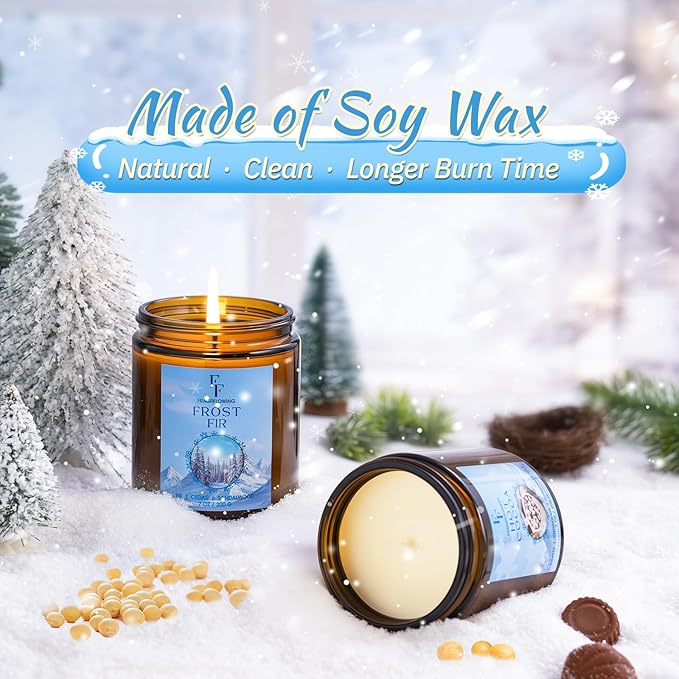 Winter Candles, Scented Candles for Home, 4 Pack Holiday Natural Soy Candles, Gifts for Women Men, Fragrance of Fir/Hot Cocoa/Vanilla Cookies/Cinnamon - Bloomnest