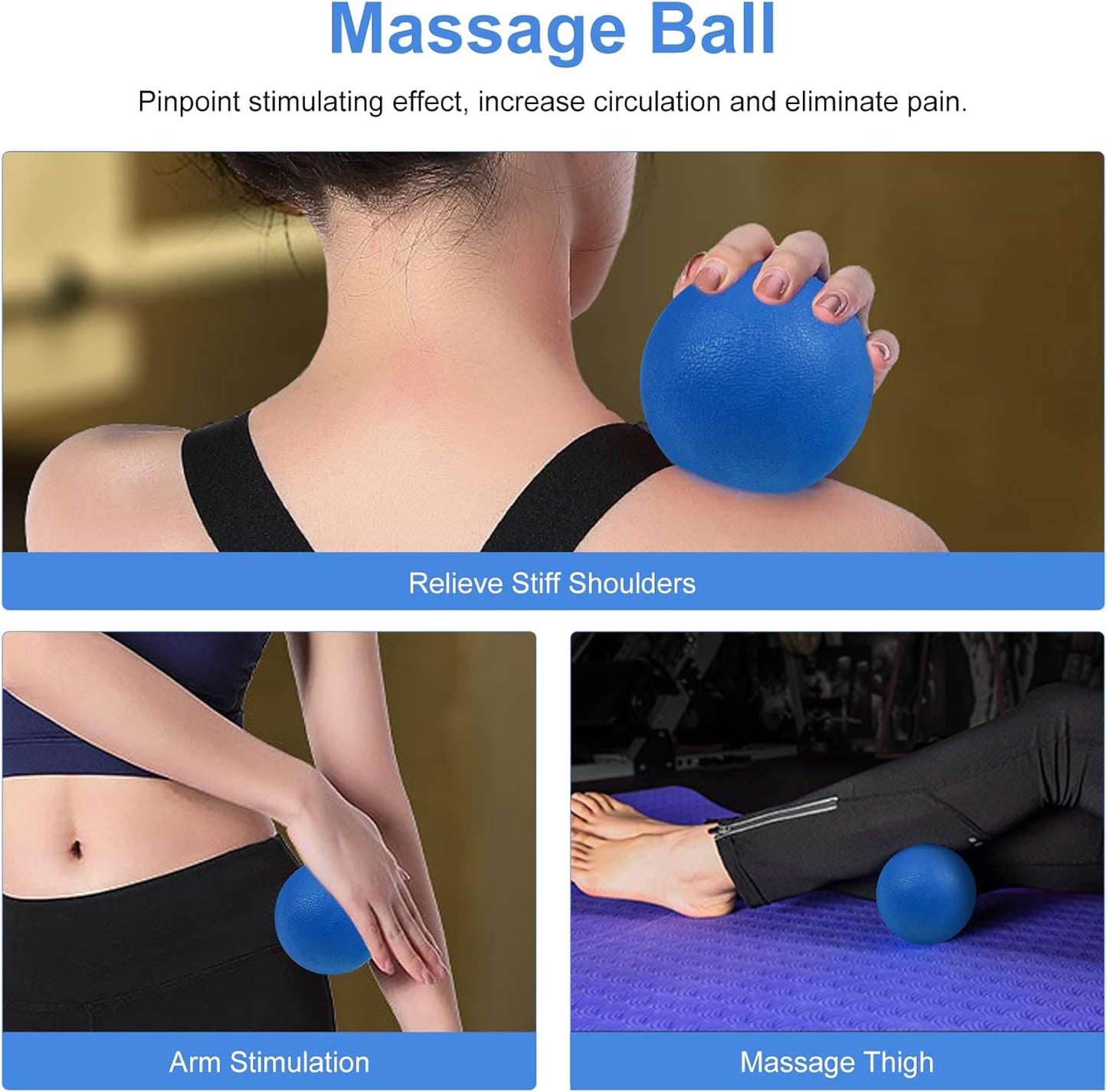 5 in 1 Foam Roller Set Includes Hollow Core Massage Roller, Yoga Stick, Massage Ball, Fitness Stretching Strap, Massage Roller, Carrying Bag, Towel (Blue)