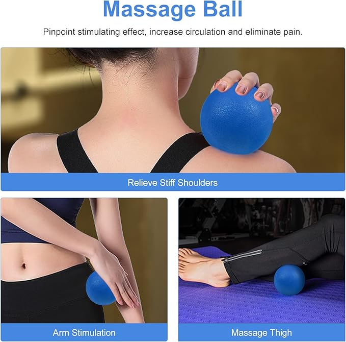 5 in 1 Foam Roller Set Includes Hollow Core Massage Roller, Yoga Stick, Massage Ball, Fitness Stretching Strap, Massage Roller, Carrying Bag, Towel (Blue) - Bloomnest