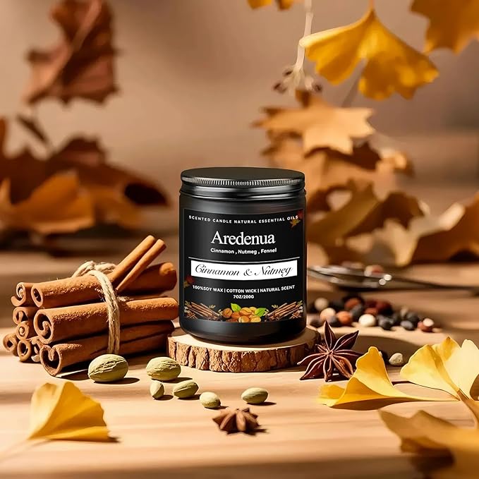Cinnamon & Nutmeg Candle - Fall Candle | Autumn Scented Candles for Home, 7oz Autumn Soy Candles with 50hr Burn Time, Holiday Thanksgiving Fall Gifts for Women Men - Bloomnest