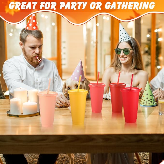 Honeydak 30 Pack Tumbler with Straw and Lid Bulk Water Bottle Iced Coffee Travel Mug Cup Reusable Plastic Cups for Party Birthdays 24-27 oz (Fall Color) - Bloomnest