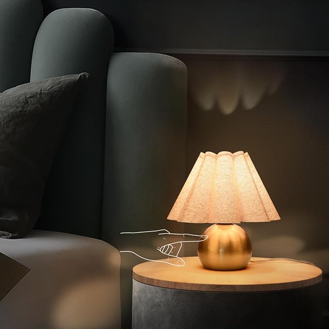 Gold Small Touch Control Table Lamp for Bedroom, Brass Gold Bedside Lamps for Nightstand, Cute Mini Small Table Lamps for Small Spaces with Scalloped Shade for Kitchen Counter, Bookshelf, Living Room - Bloomnest