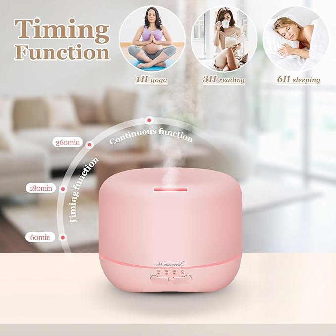 Aromatherapy Essential Oil Diffuser for Room: Air Humidifier Aroma Scent Cool Mist Colorful Lights Cute Small Large Waterless Auto Off Ultrasonic Diffusers for Home Bedroom Pink (300ml) - Bloomnest