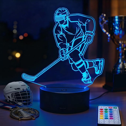 Hockey Night Light, Ice Hockey Gifts, 3D Illusion Lamp with Remote Control, 16 RGB Colors, 4 Flashing Modes, Timer, Dimmable, Kids Room Hockey Decoration Gifts for Holiday Birthday Christmas - Bloomnest