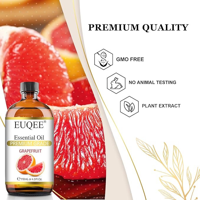 EUQEE Grapefruit Essential Oil 118mL Pure Grapefruit Oil, Large Capacity Essential Oil with Glass Dropper for Diffuser, Aromatheraphy, DIY Soap (4fl.oz) - Bloomnest