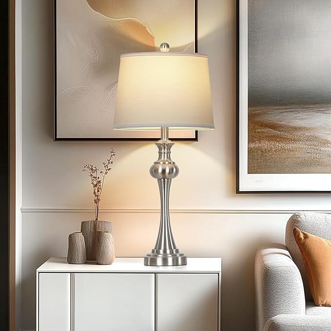 28.75" Silver Table Lamps for Living Room,3 Way Touch Control Table Lamp, Bedside Desk Lamp with Metal Base Modern Nightstand Lamp Simple Side Table Lamp for Bedroom,Office,LED Bulb Included - Bloomnest