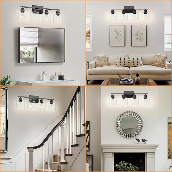 Modern 4 Light Bathroom Light Fixtures, 24 inch Bathroom Vanity Light with Clear Glass for Mirror Kitchen Living Room Hallway Cabinet Porch - Bloomnest