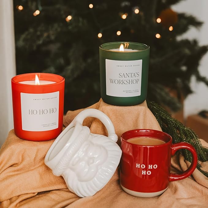 Sweet Water Decor Santa's Workshop Christmas Scented Candles - Christmas Stocking Stuffers Soy Candles Fir & Musk Scent - Christmas Candles with 70 Hours Burn Time - 15Oz Green Matte Jar Wax Candles - Bloomnest