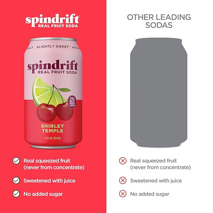 Spindrift "Shirley Temple" Cherry Citrus Soda Made with Real Squeezed Fruit 12 Pack Case - Bloomnest