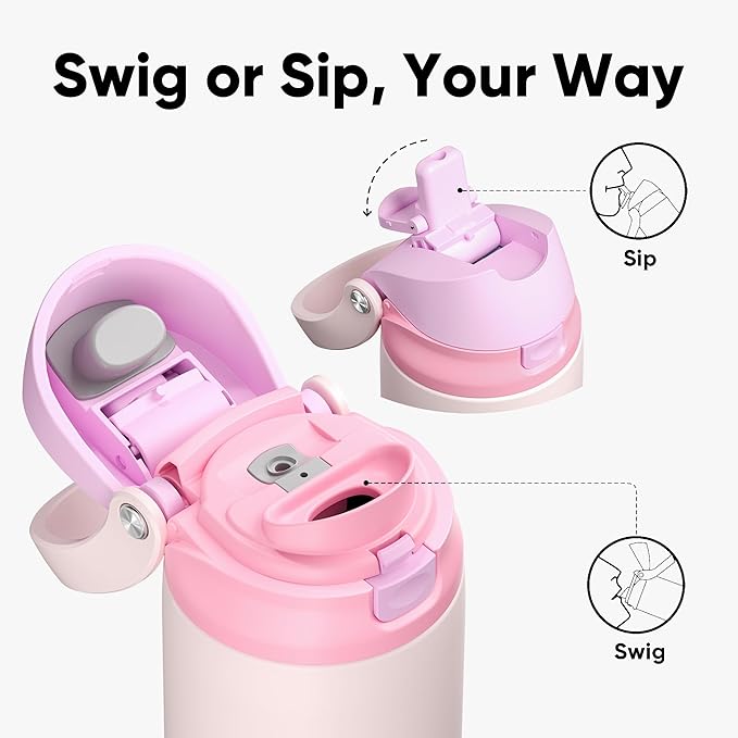 ENCOOL Leakproof Insulated Water Bottle with Straw Dual-Sip Water Bottle Bag-Safe Design for Work, Commute & Gym – Keeps Drinks Cold All Day, 24 oz, Macaron Pink ENCOOL