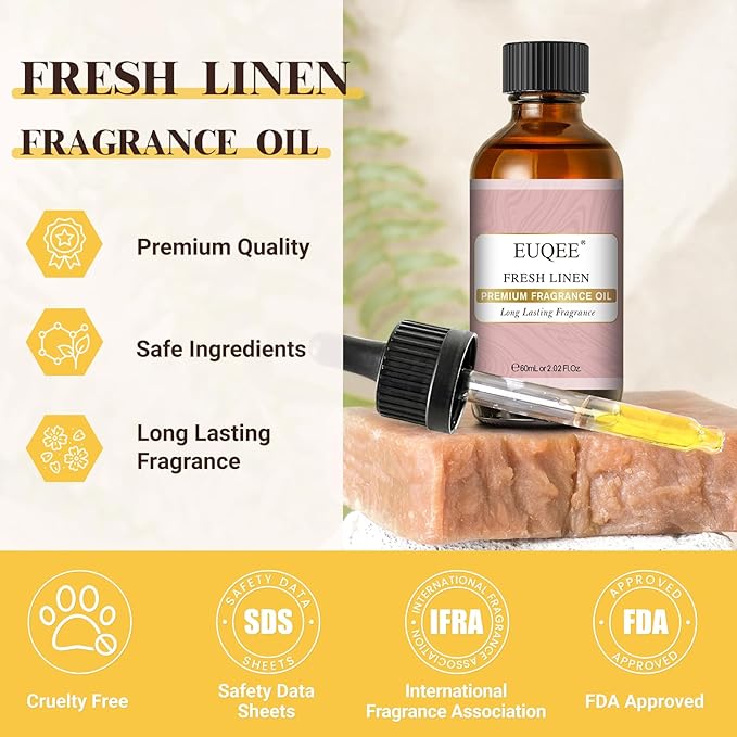 EUQEE Fresh Linen Fragrance Oil 60ml Premium Fragrance Essential Oil for Aromatherapy, Diffusers, DIY Bath Bombs, Candle Making (2.02 Fl oz) - Bloomnest
