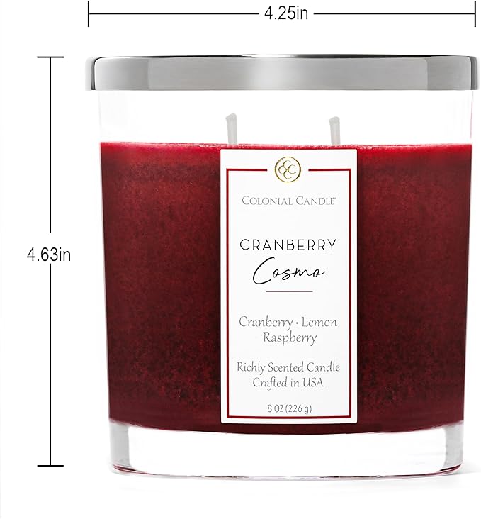 Colonial Candle Cranberry Cosmo Scented Candle Jar, Highly Fragranced Candles for Home Scented, Mottled Wax Candle, 2 Wick, 8 oz - Made in The USA - Bloomnest