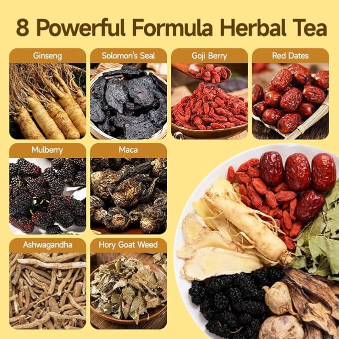 Ginseng Five Treasures Tea – Premium Traditional Chinese Herbal Infusion, Natural Tea Bags with Ginseng & Goji, 8g × 10 Packs - Bloomnest