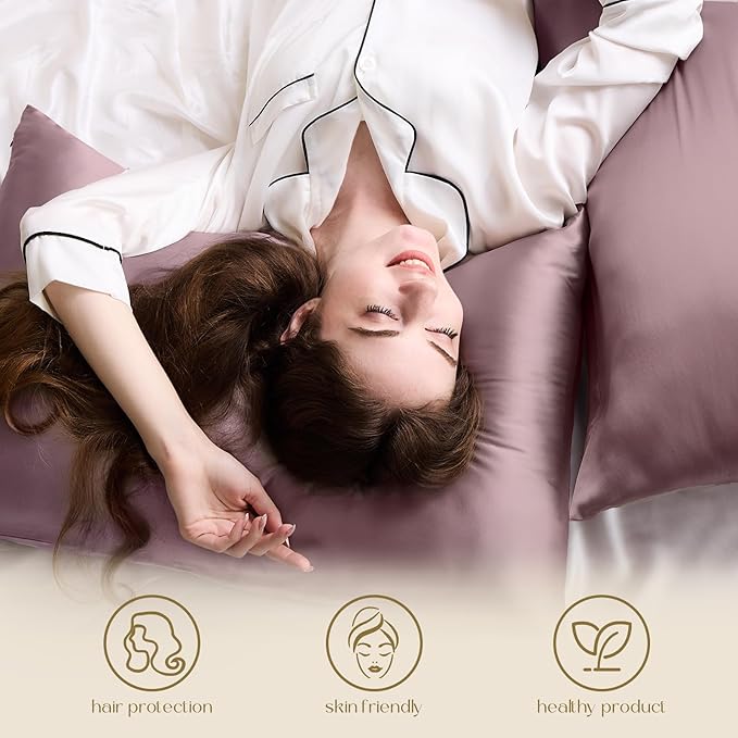 ZIMASILK 100% Pure Mulberry Silk Pillowcase for Hair and Skin Health,Soft and Smooth,Both Sides Premium Grade 6A Silk,600 Thread Count,with Hidden Zipper,1pc(Standard 20''x26'',Dark Mauve) - Bloomnest