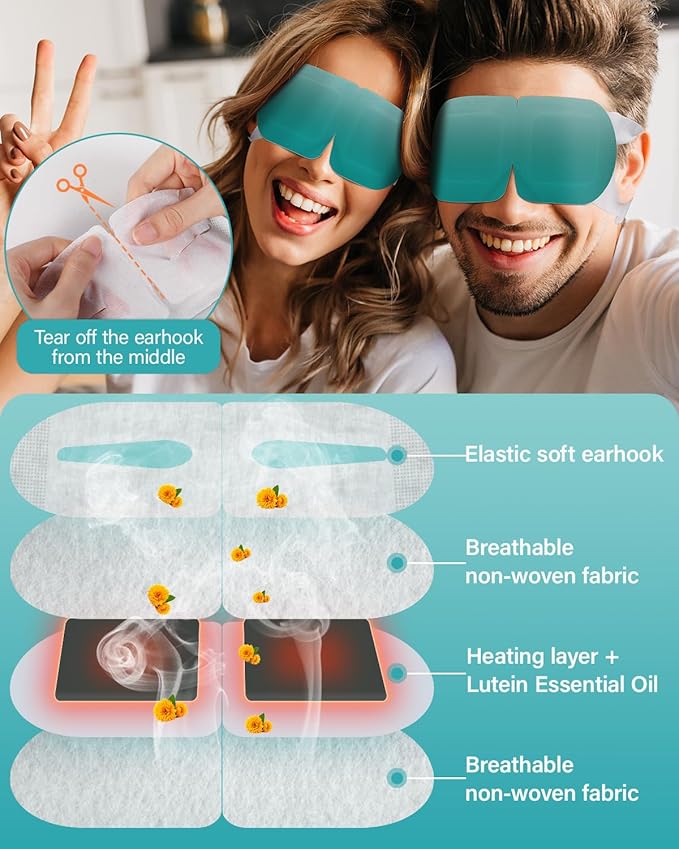 16 Packs Lutein Steam Eye Masks for Dry Eyes Self Heated Disposable Sleep Mask Soothing Headache Relief Dry Eye,Hot Warm Compress for Stress Relief Relief Eye Fatigue, Spa Items Travel Essentials - Bloomnest