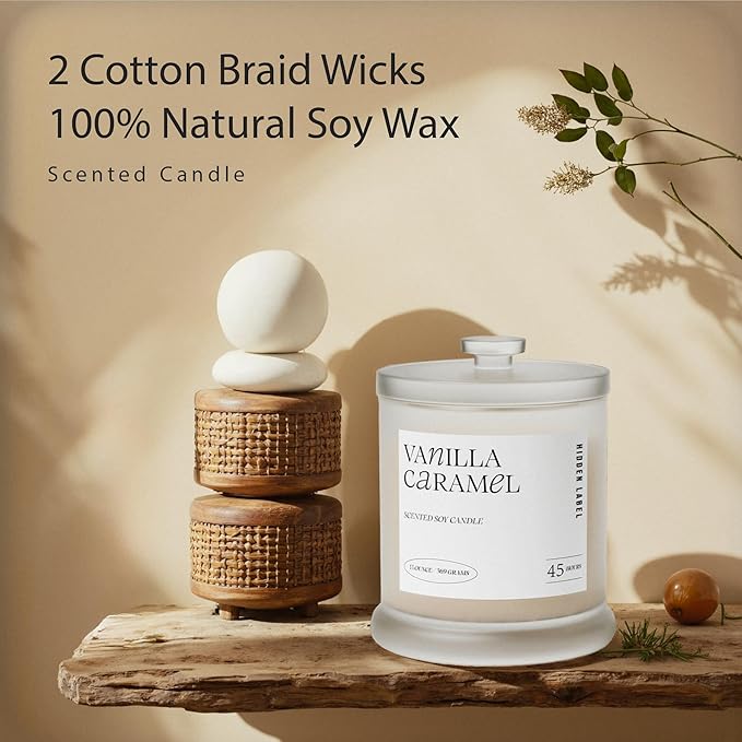 Fall Candles Vanilla Caramel Scent, Big Soy Candle for Home Scented, 13oz /75H Natural Candles Non Toxic | 2 Wick Aromatherapy Candle for Home Decor, Stress Relief & Relaxation - Bloomnest