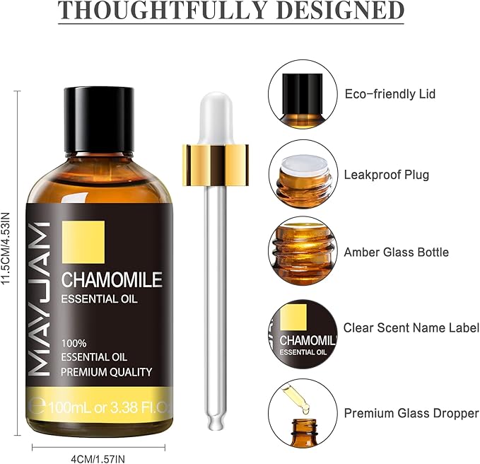 Chamomile Essential Oil(100ml) - MAYJAM 3.38fl.oz Pure Essential Oils - Use in Aromatherapy, Massage Blend & Diffusers - Chamomile Oil - Bloomnest