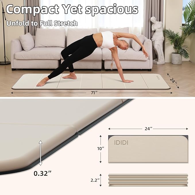 Foldable Yoga Mat Extra Thick 0.32 Inches Eco-Friendly POE Material, Non-Slip Design Fitness Mats, Multi-Purpose Workout Mats For Studio or Home Use (71 x 24 x 0.32 inches） - Bloomnest