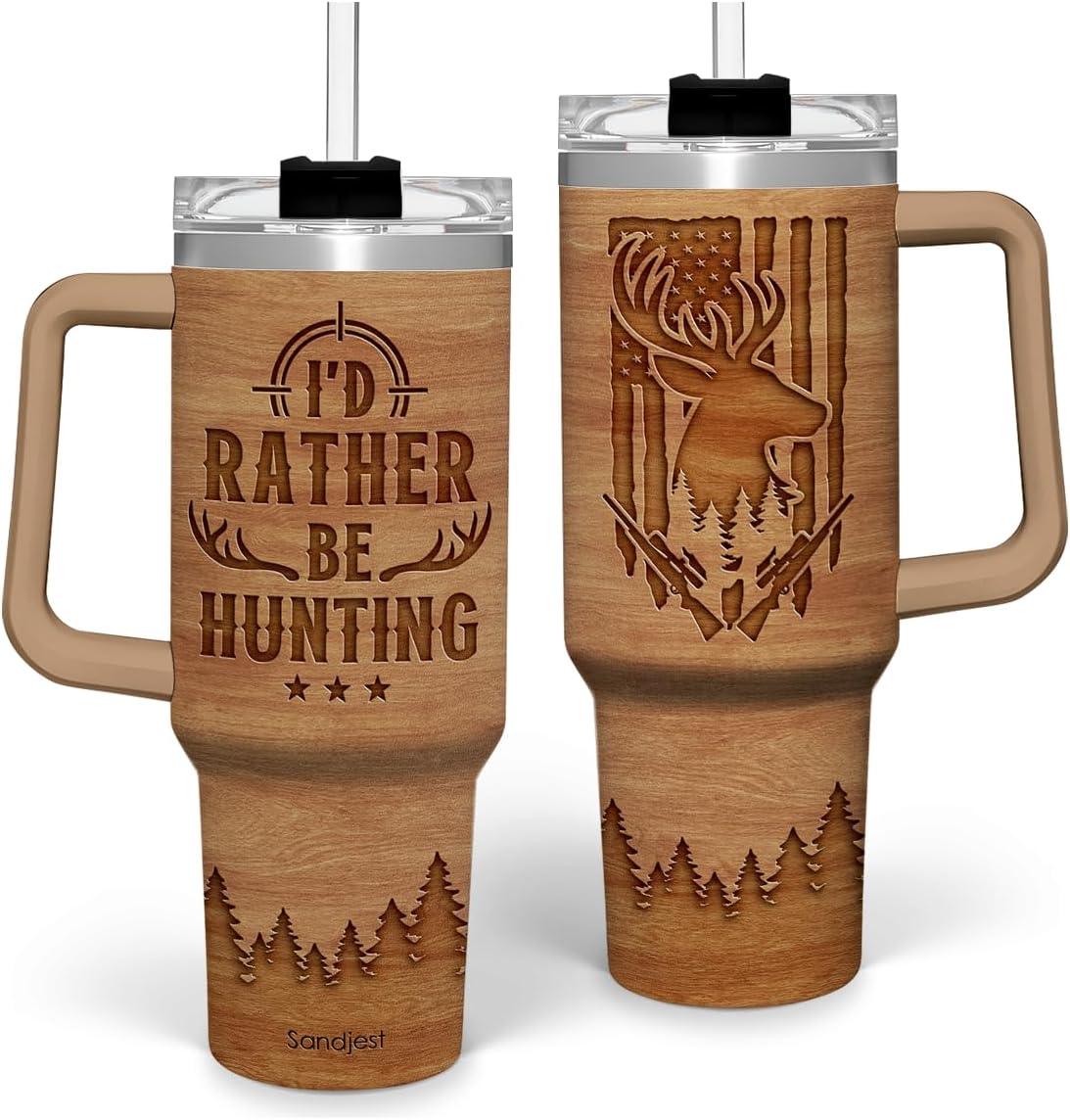 SANDJEST Hunting Tumbler Gift for Men, 40oz Stainless Steel Insulated Coffee Tumbler With Lid & Straw, Travel Cup Gift for Dad Husband, Christmas Birthday Father's Day