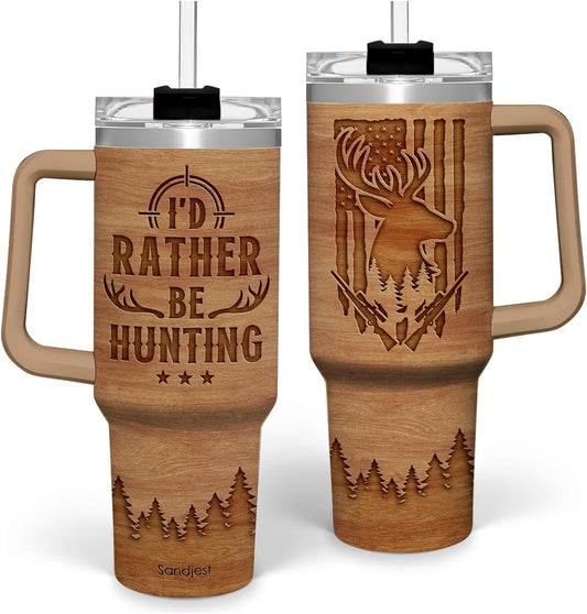 SANDJEST Hunting Tumbler Gift for Men, 40oz Stainless Steel Insulated Coffee Tumbler With Lid & Straw, Travel Cup Gift for Dad Husband, Christmas Birthday Father's Day