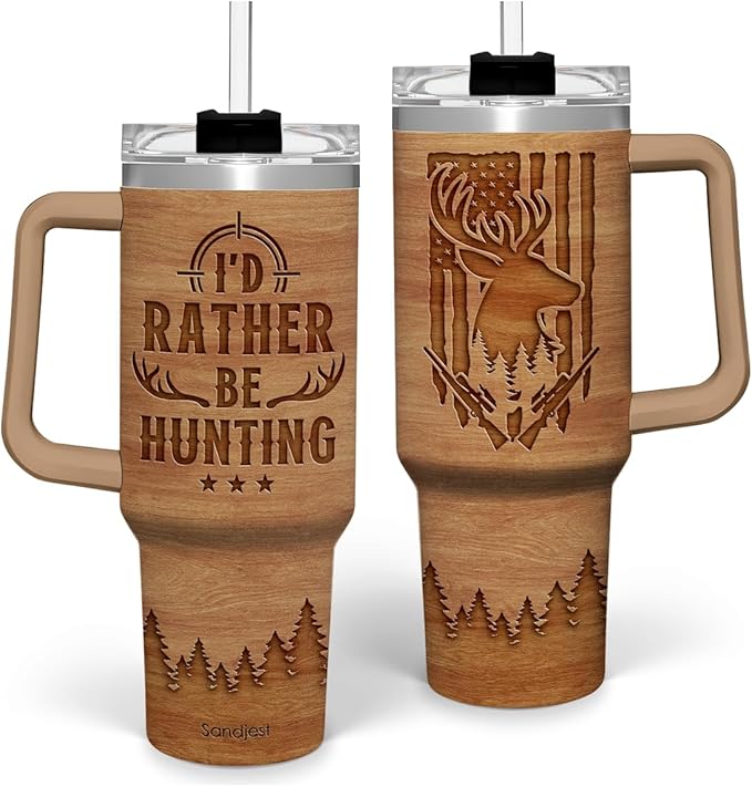 SANDJEST Hunting Tumbler Gift for Men, 40oz Stainless Steel Insulated Coffee Tumbler With Lid & Straw, Travel Cup Gift for Dad Husband, Christmas Birthday Father's Day - Bloomnest