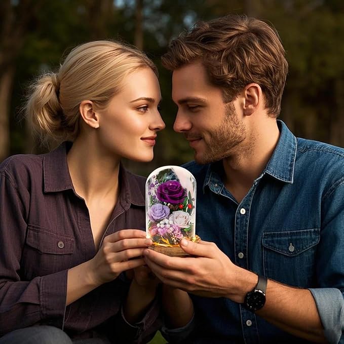 Forever Flowers with Symbolic Ladybugs: Preserved Flowers Gift for Women-Romantic Table Centerpiece-Valentines, Anniversary, Mothers Gifts for Her-Flowers for Delivery Prime (Purple) - Bloomnest