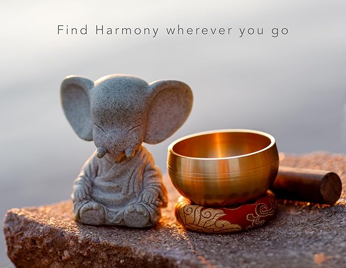 Tibetan Singing Bowl Set – Handcrafted Meditation Bowl from Nepal with Cushion, Wooden Striker & Elephant Figurine –Authentic Nepal Sound Meditation Bowl Small Chakra Sound Healing Gift Bloomnest