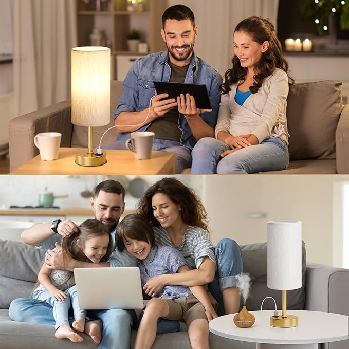 Dicoool Elegant Gold Touch Table Lamp, Modern Wedding Gift for Couples, Bedside Lamps with USB-C USB-A Charging Ports, 3 Way Dimmable Small Lamp for Office, Bathroom, Living Room，Christmas Gift - Bloomnest