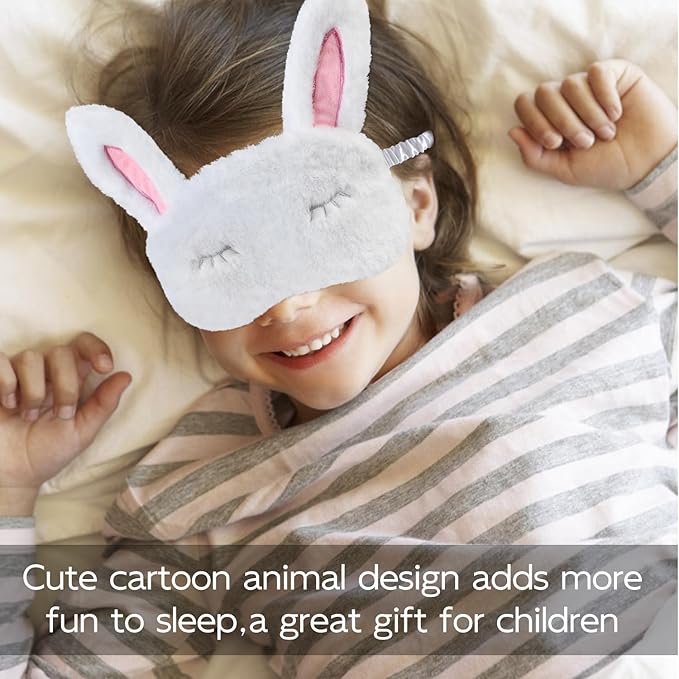 Cute Animal Sleeping Mask Sleep Mask, Soft Plush Rabbit Eye Mask for Travel Nap Sleeping Blindfold Eye Cover Eyeshade for Adult Kids Girls Teens Men Women - Rabbit, White - Bloomnest