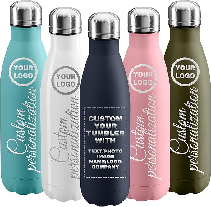 50 Pack USA Custom Water Bottle, 17oz Personalized Sport Water Tumbler, Stainless Steel Material, Leak-Proof, insulation, Customizabne Name, Suitable for Travel Holiday Gift for Women - Bloomnest